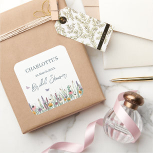 Sticker Carré Fête de douche de mariée Fleurs sauvages et Papill