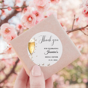 Sticker Carré Fête de douche de mariée Perles et Prosecco