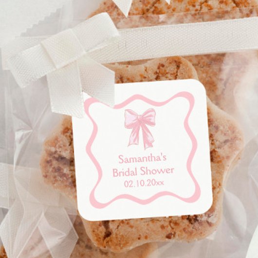 Sticker Carré Fête de Fiançailles Rose Coquette Noeud Papillon