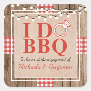 Sticker Carré Fête de Fiançailles Rustique BBQ pour Couple