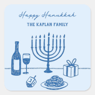 Sticker Carré Fête de Hanukkah Fantaisiste Dessinée à la Main su