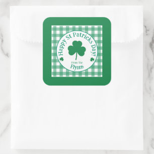Sticker Carré Fête de la Saint-Patrick NOM Trèfle Irlandais Vert