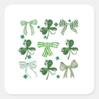 Sticker Carré Fête de la Saint-Patrick Trèfle Chanceux et Ruban