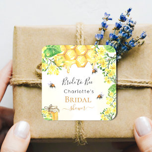 Sticker Carré Fête de mariage abeilles bourdon miel jaune floral