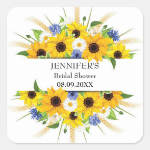 Sticker Carré Fête de mariage aquarelle tournesol bleuet