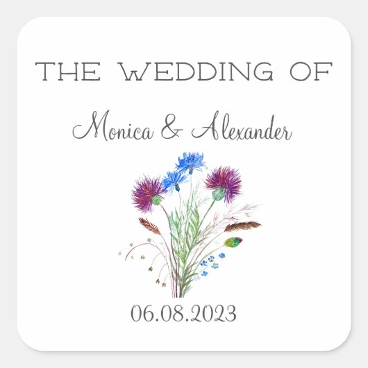 Sticker Carré Fête de mariage au chardon Floral écossais (Devant)