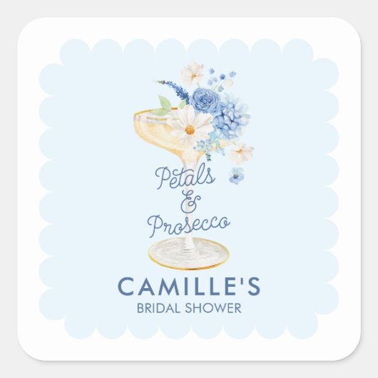 Sticker Carré Fête de mariage avec des Pétales Bleus et Prosecco (Devant)