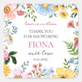 Sticker Carré Fête de mariage champêtre "Amour en fleurs" Merci (Devant)