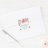 Sticker Carré Fête de mariage Fleurs de roses roses aquarelle (Enveloppe)