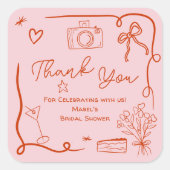 Sticker Carré Fête de mariage rétro rose rouge dessinée à la mai (Devant)