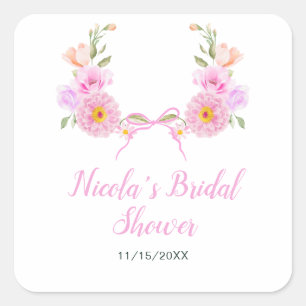 Sticker Carré Fête de mariage ruban floral rose