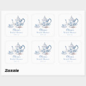 Sticker Carré Fête de mariage thème thé fleuri bleu (Feuille)