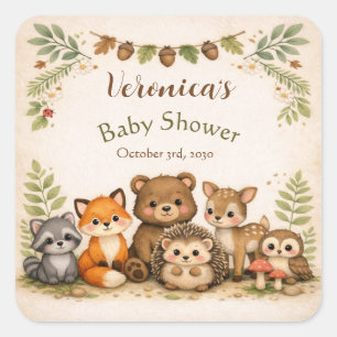 Sticker Carré Fête de naissance d'animaux de la forêt
