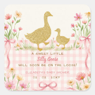 Sticker Carré Fête de naissance de bébé fille au canard rose fle