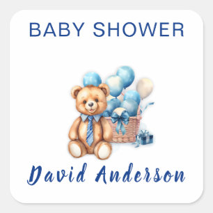 Sticker Carré Fête de naissance minimaliste aquarelle pour garço