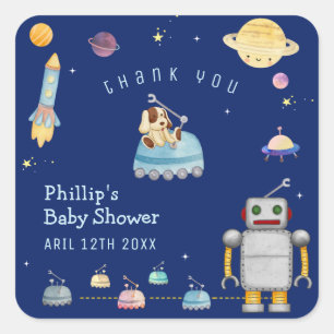 Sticker Carré Fête de naissance Robot Garçon Espace Extérieur Jo