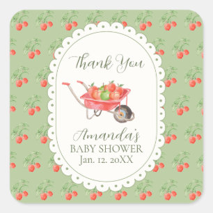Sticker Carré Fête de naissance Rustique Apple Of Our Eye pour l