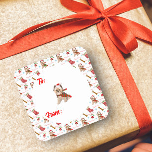 Sticker Carré Fête de Noël avec Yorkie Motif