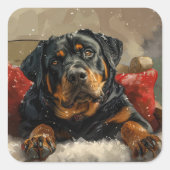 Sticker Carré Fête de Noël de chien Rottweiler (Devant)