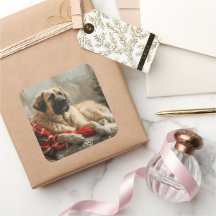 Sticker Carré Fête de Noël des Chiens de Berger Anatoliens