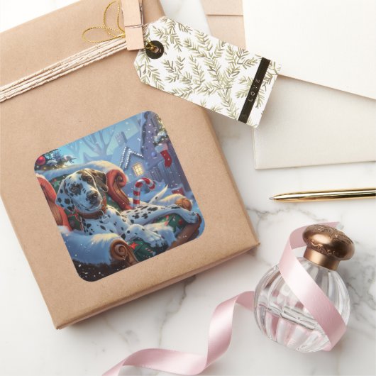 Sticker Carré Fête de Noël des Chiens de Dalmatie (Cadeaux)