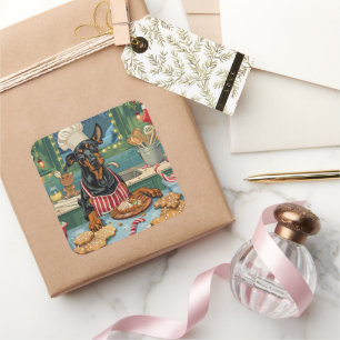 Sticker Carré Fête de Noël Doberman Pinscher