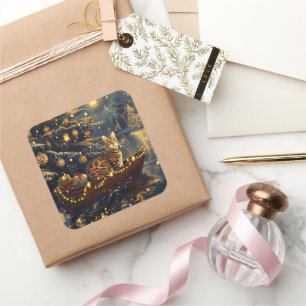 Sticker Carré Fête de Noël du chat du Bengale Voyage