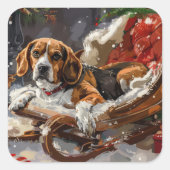 Sticker Carré Fête de Noël du chien beagle (Devant)
