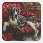Sticker Carré Fête de Noël du chien Danse (Devant)