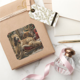 Sticker Carré Fête de Noël du chien de chien de chien de chien d