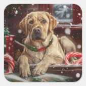 Sticker Carré Fête de Noël du chien du Labrador (Devant)