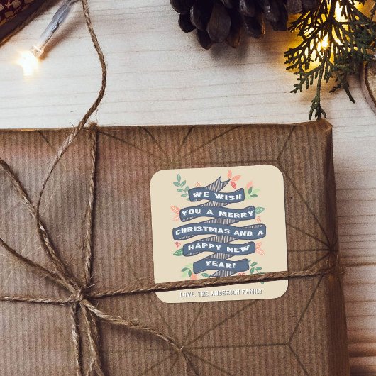 Sticker Carré Fête de Noël Floral Whimsical