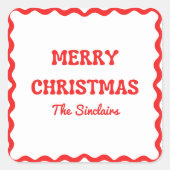 Sticker Carré Fête de Noël rouge moderne Wavy Border (Devant)