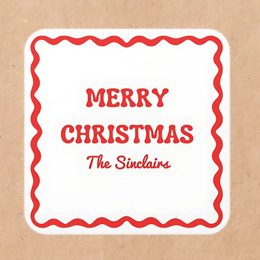 Sticker Carré Fête de Noël rouge moderne Wavy Border