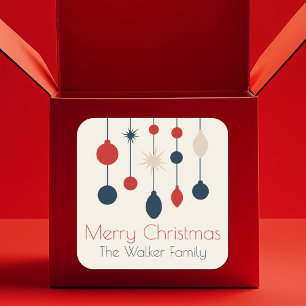 Sticker Carré Fête de Noël Rouge Rétro