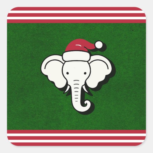Sticker Carré Fête de Noël Rouge & Vert Blanc Eléphant Cadeau (Devant)
