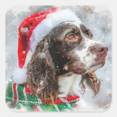 Sticker Carré Fête de Noël Springer Spaniel Dog (Devant)