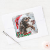 Sticker Carré Fête de Noël Springer Spaniel Dog (Enveloppe)
