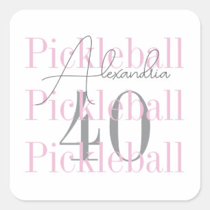 Sticker Carré Fête de Pickleball pour 40 ans Rose