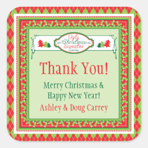 Sticker Carré Fête de Sweater de Noël laid Favoriser les étiquet