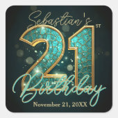 Sticker Carré Fête des 21 ans Mosaïque d'agate Bleu sarcelle et  (Devant)