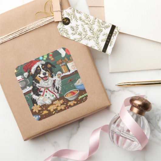 Sticker Carré Fête des bergers australiens Noël (Cadeaux)