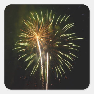 Sticker Carré Fête des Feux d'artifice vert et or