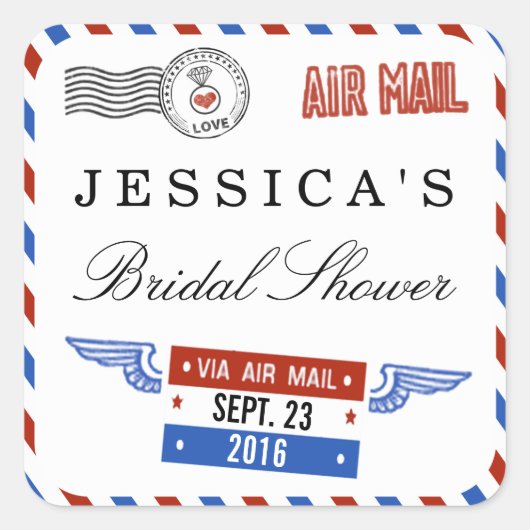 Sticker Carré Fête des mariées Airmail moderne Favoriser (Devant)