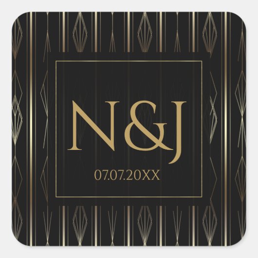 Sticker Carré Fête des mariées Art déco noir & or (Devant)