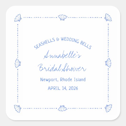 Sticker Carré Fête des mariées Coquillages à main et cloches Mar (Devant)