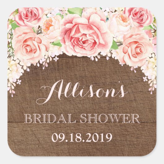 Sticker Carré Fête des mariées d'aquarelle rose bois Brown (Devant)