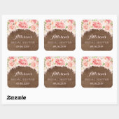 Sticker Carré Fête des mariées d'aquarelle rose bois Brown (Feuille)