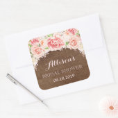 Sticker Carré Fête des mariées d'aquarelle rose bois Brown (Enveloppe)