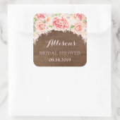 Sticker Carré Fête des mariées d'aquarelle rose bois Brown (Sac)